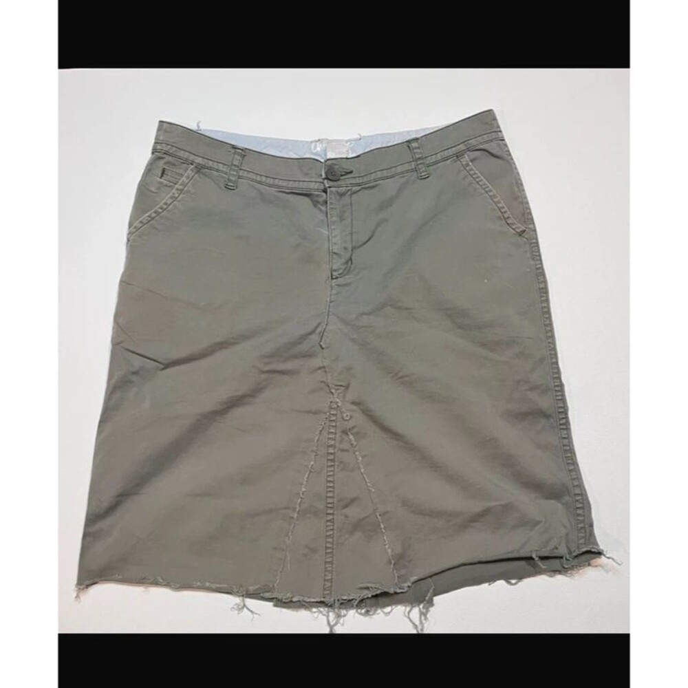 St. John's's Bay Chino Olive Green Cotton Blend Skirt - Size 14 - Raw Hem